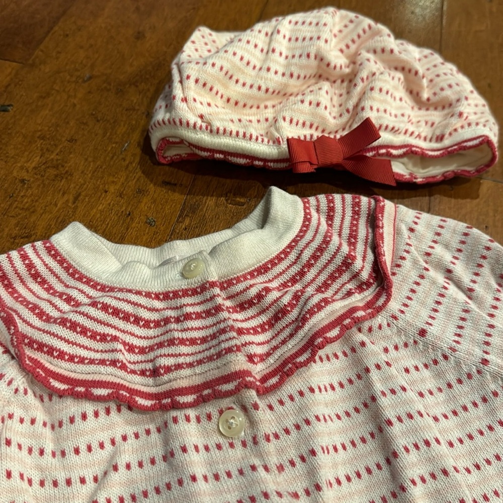 Janie & Jack Valentine’s Sweater & beret hat. Pink 💕 12-18 months baby girl